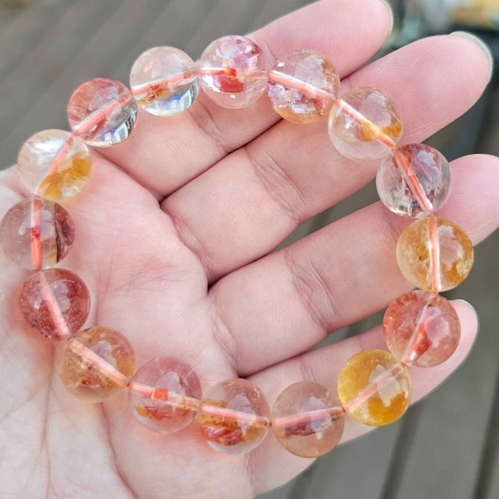 Rare Top Grade Nature Hematoid Koi Quartz 12mm Beads Bracelet